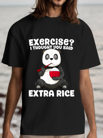 Men's Graphic T-Shirt Exercise I Thought You Said Extra Rice With Cute Hungry Panda Holding Red Bowl