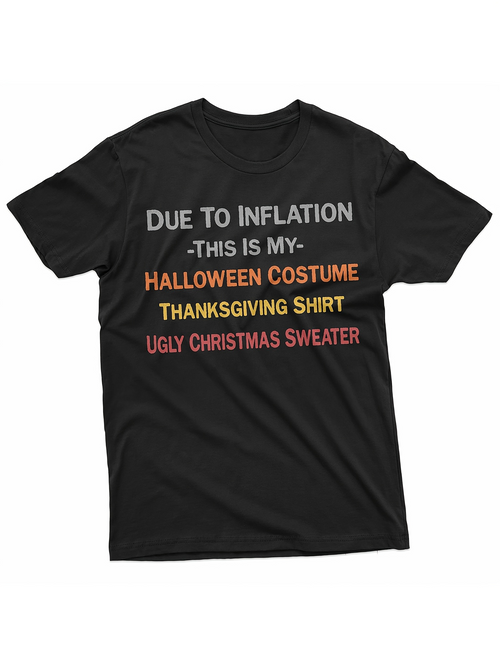 Men's Graphic T-Shirt Due To Inflation Words In Orange And Red On Black Shirt