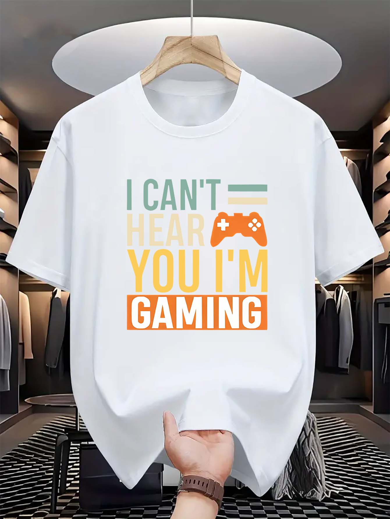 Men's Graphic T-Shirt I Cant Hear You Im Gaming Colorful Text With Orange Gamepad Icon