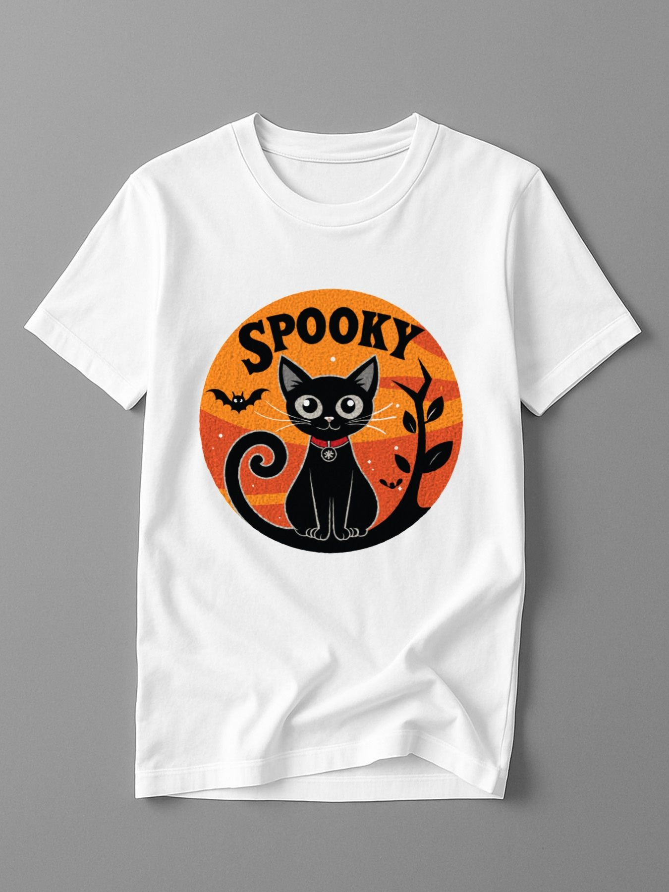 Men's Graphic T-Shirt Spooky Night With Full Moon Bats And Black Cat