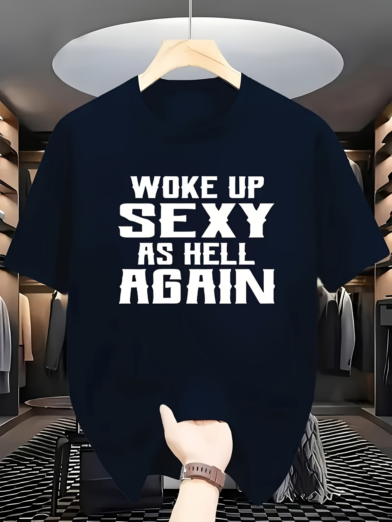 Men's Graphic T-Shirt Woke Up Sexy As Hell Again Bold Retro Letter Statement Shirt