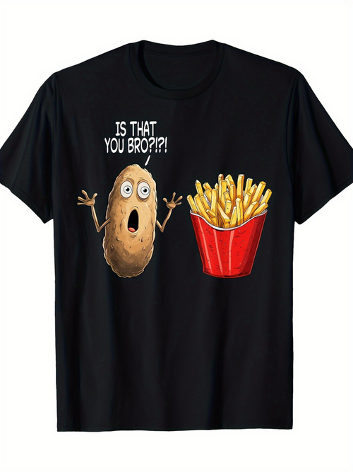 Men's Graphic T-Shirt Is That You Bro Funny Potato Cartoon With Surprised Face And French Fries