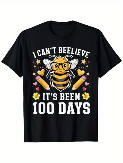 Men's Graphic T-Shirt I Cant Beelieve Its Been One Hundred Days Surrounded By Hearts Stars Playful Bee