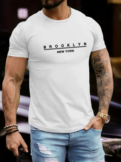 Men's Graphic T-Shirt Brooklyn New York Bold Minimal Letters On White Cotton T Shirt