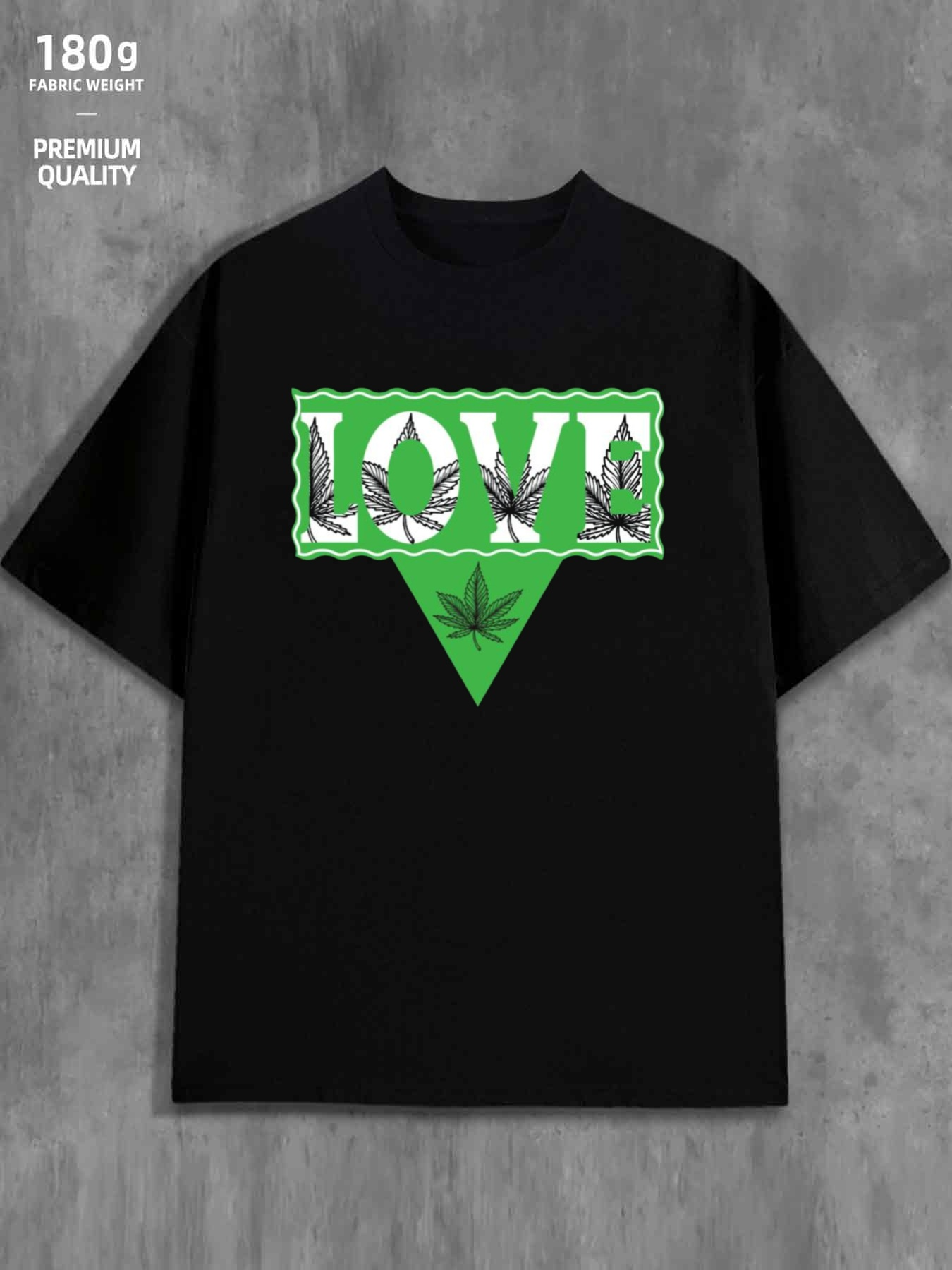 Men's Graphic T-Shirt Love Green Zigzag Design Framing Iconic Marijuana Leaf