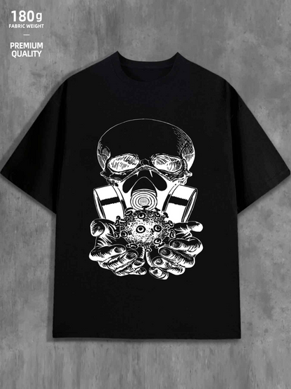 Men's Graphic T-Shirt Mechanical Hands With Exposed Gears Holding Surreal Skull