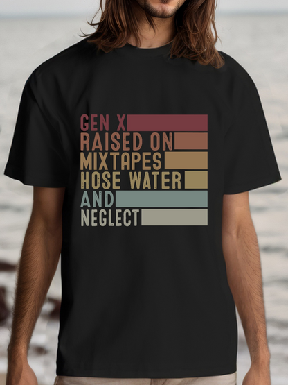 Men's Graphic T-Shirt Gen X Raised On Mixtapes And Hose Water Nostalgic Retro Striped Graphic Neglect