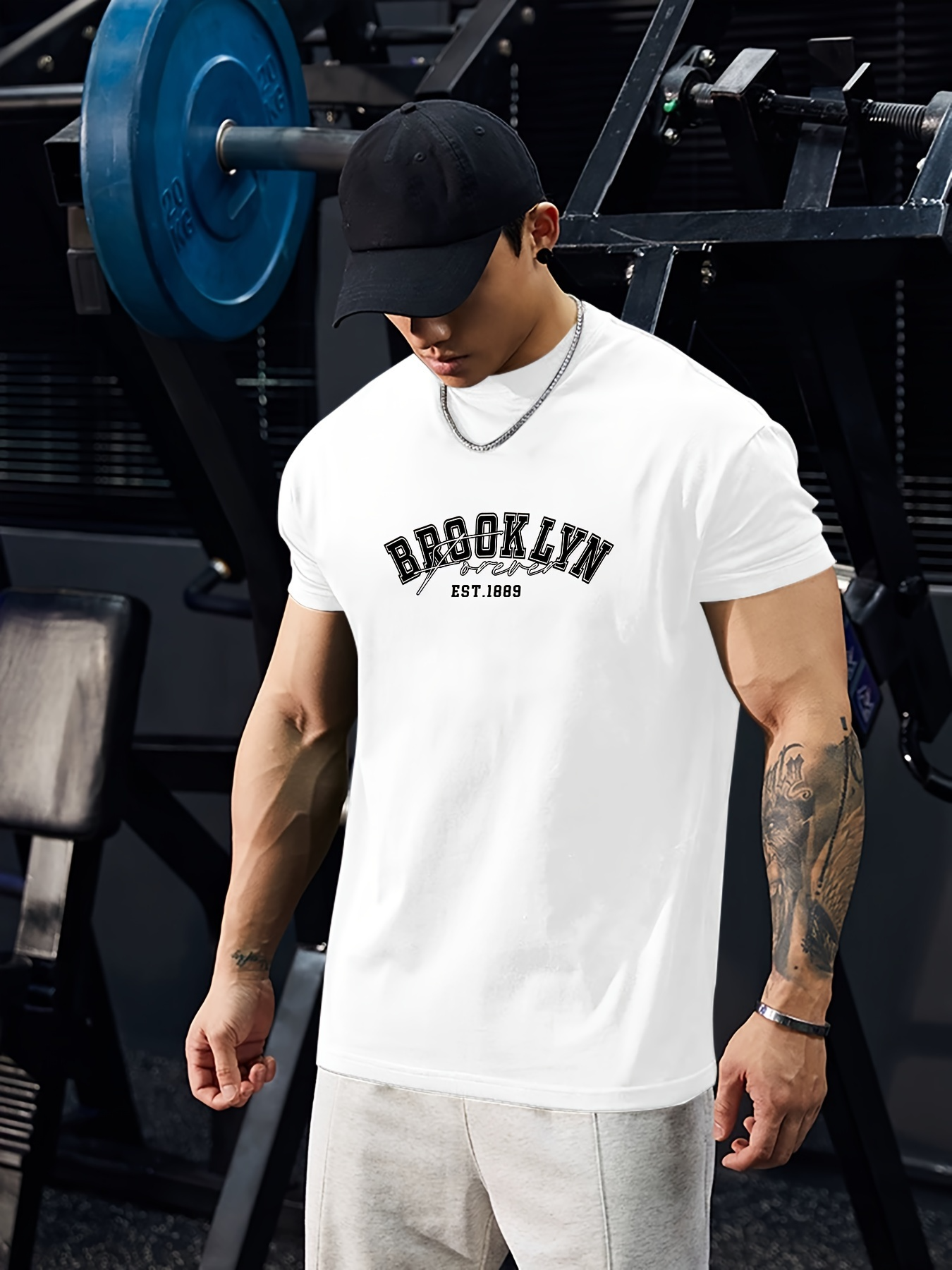 Men's Graphic T-Shirt Brooklyn Established 1986 Classic Outline Text Over Simple White Shirt