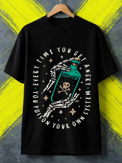 Men's Graphic T-Shirt Mystical Skeleton Hands With Bottle Surrounded By Poison Symbols Stars