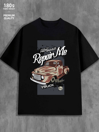 Men's Graphic T-Shirt Famous Classic Retro Red Pickup Under Vintage Signs Truck