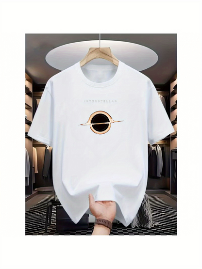 Men's Graphic T-Shirt Minimalist Cosmic Ring With Glowing Shadows And Golden Halo Planet