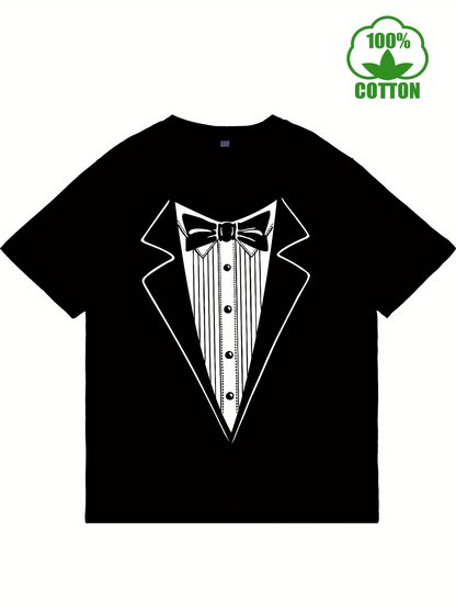 Men's Graphic T-Shirt Classic Tuxedo Style Outline With Lined Shirt And Bowtie