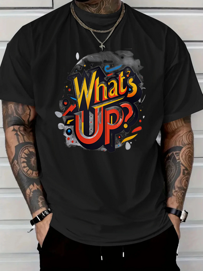 Men's Graphic T-Shirt Whats Up Colorful Retro Lettering Surrounded By Funky Abstract Elements