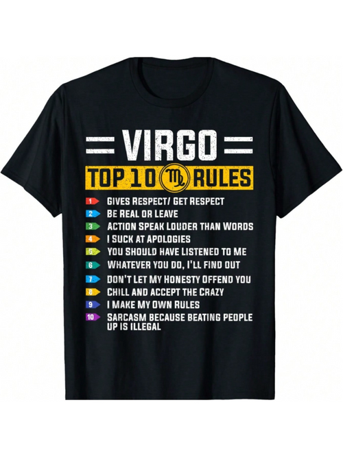 Men's Graphic T-Shirt Virgo Top 10 Rules Bold Colorful Horoscope Statement Shirt