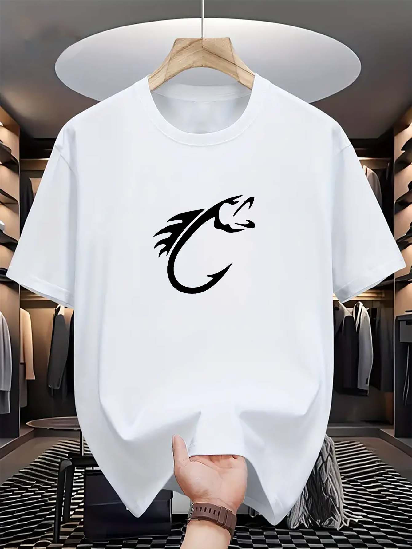 Men's Graphic T-Shirt Sharp Curved Hook Forming The Head Of A Striking Fierce Fish