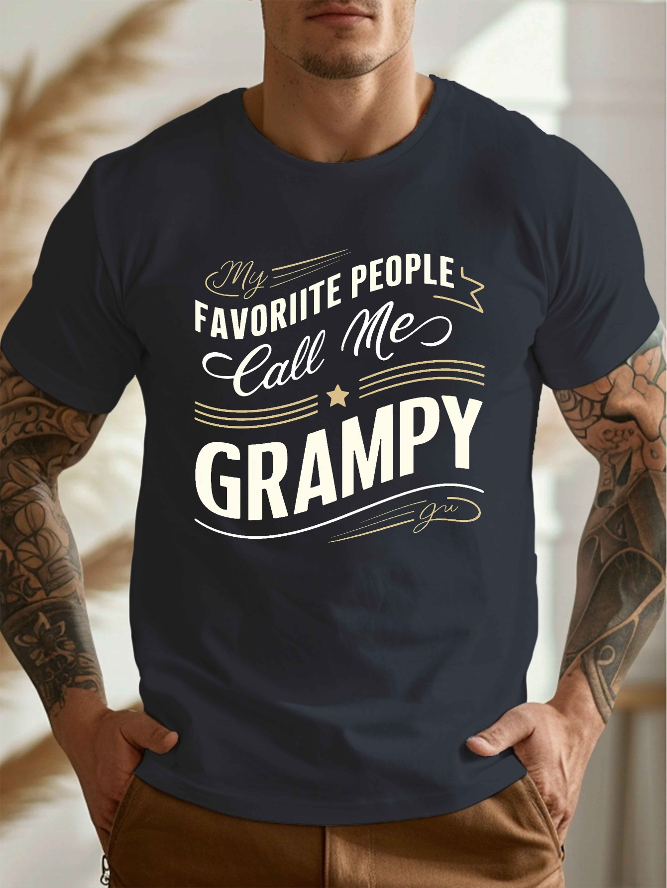 Men's Graphic T-Shirt My Favorite People Call Me Grampy Surrounded By Playful Whimsical Handwritten Decorative Typography