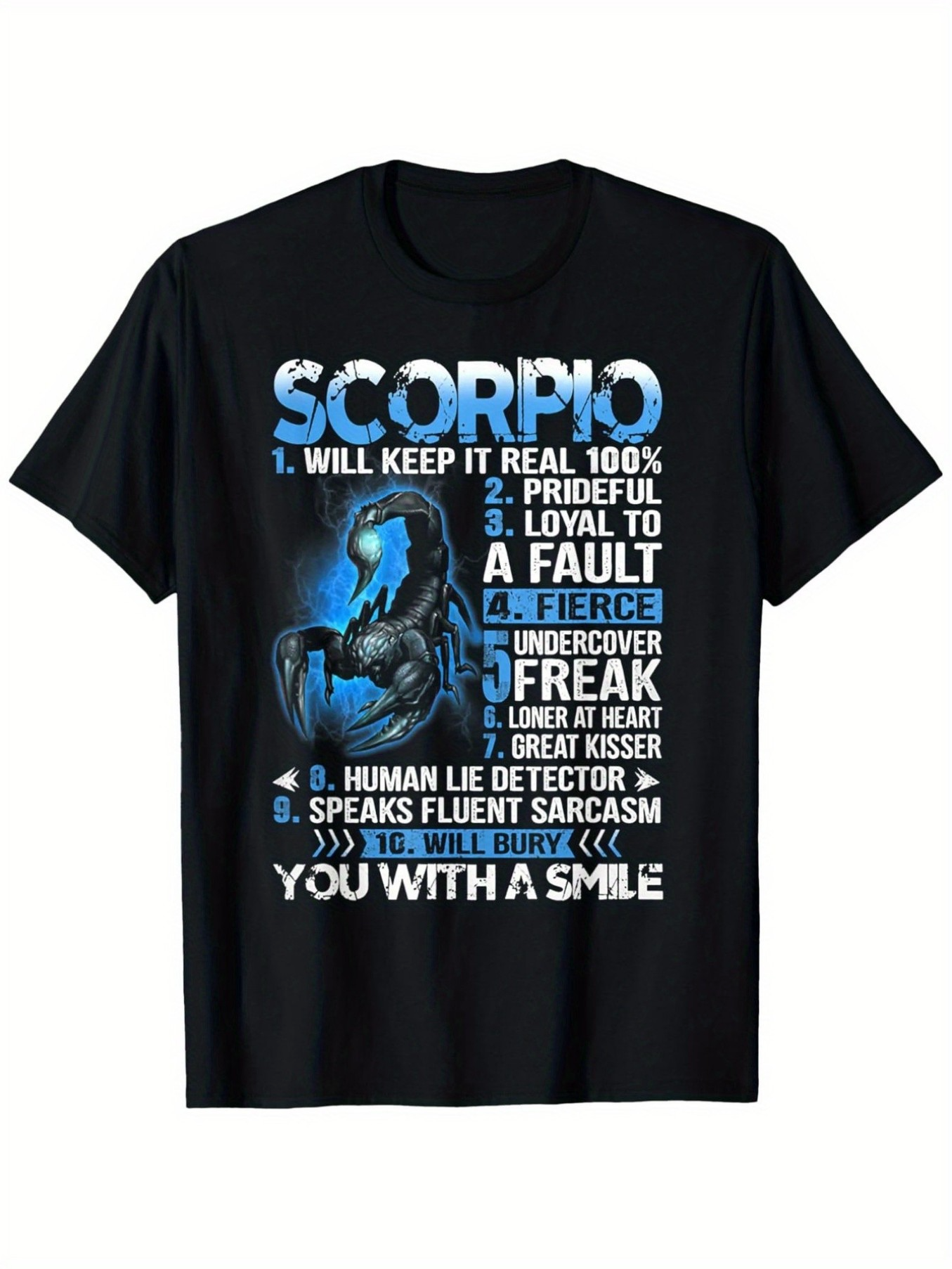 Men's Graphic T-Shirt Scorpio Blue Lightning Zodiac Traits With Scorpion Drawing