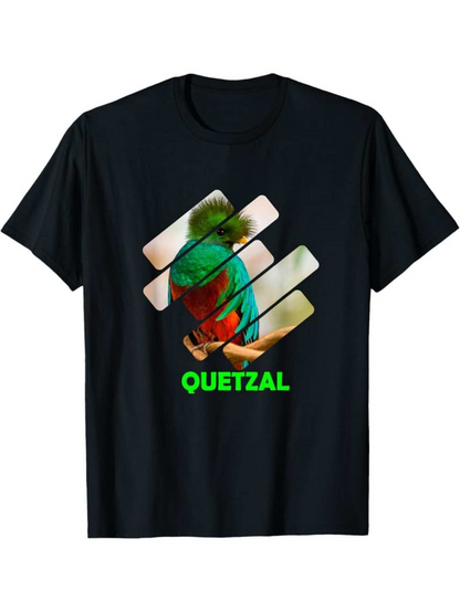 Men's Graphic T-Shirt Quetzal With Artistic Stripes Bold Colorful Bird Artwork
