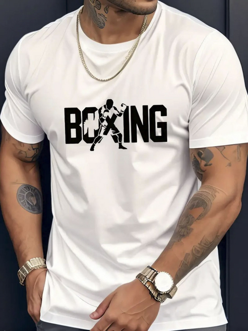 Men's Graphic T-Shirt Knockout Energy Fighter Silhouette With Bold Modern Boxing Lettering