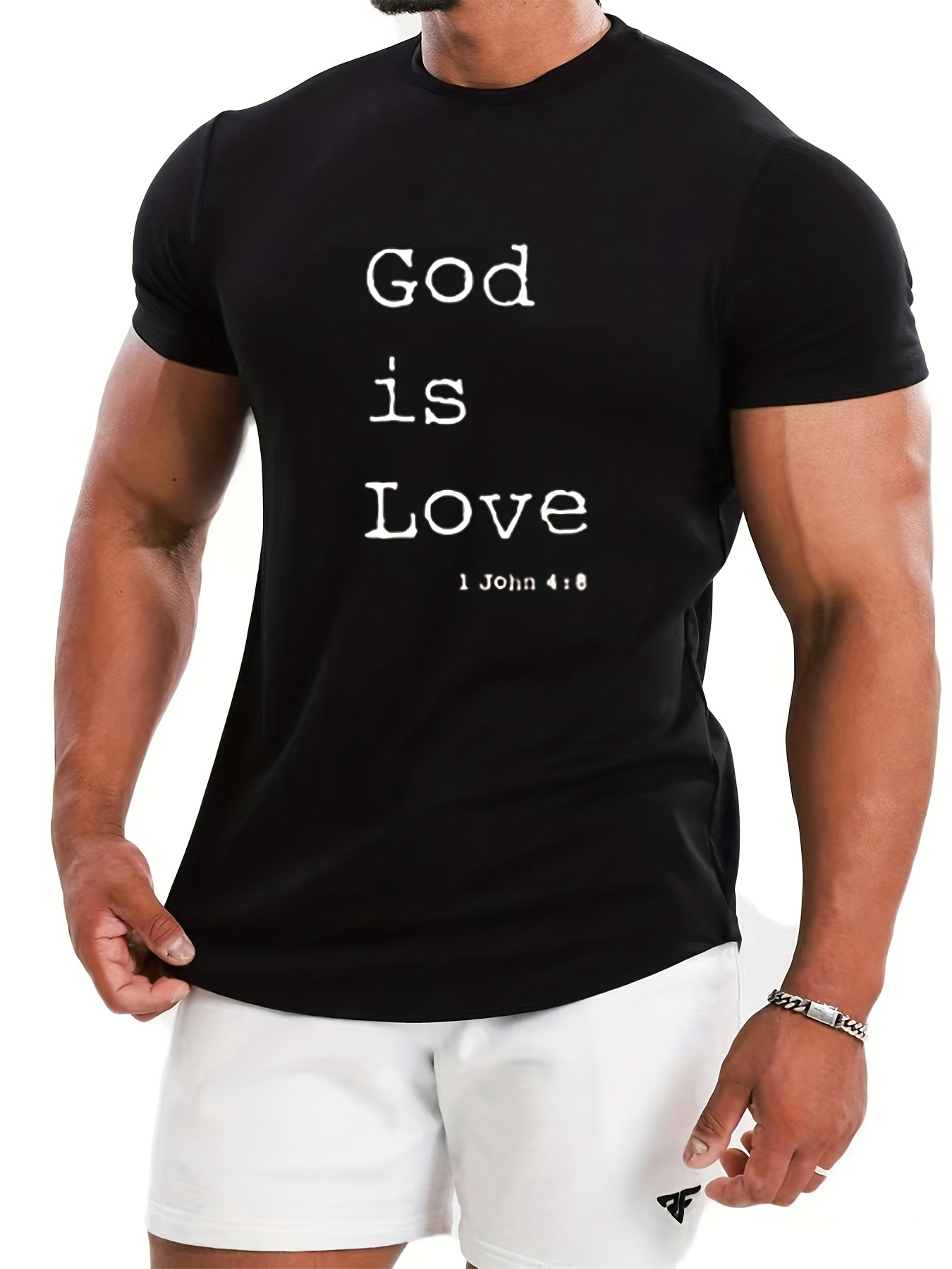 Men's Graphic T-Shirt God Is Love With Simple Bold White Lettering Quote