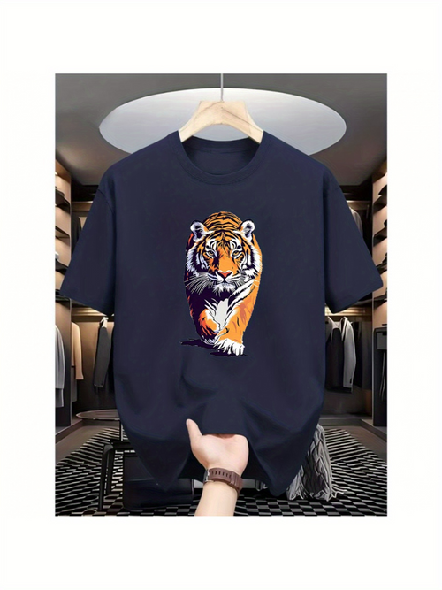 Men's Graphic T-Shirt Vivid Brushstroke Colors With Dynamic Fierce Expression Wild Tiger