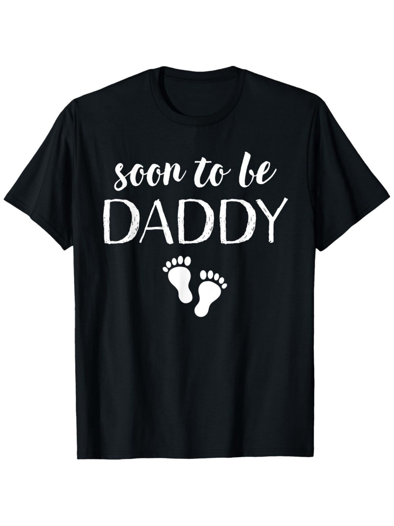 Men's Graphic T-Shirt Soon To Be Daddy White Baby Footprints Over Black T Shirt