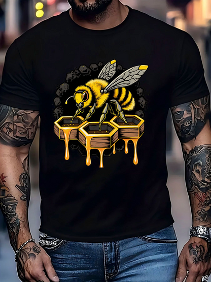 Men's Graphic T-Shirt Golden Honeycomb With Honey Dripping Beneath A Vibrant Yellow Bee
