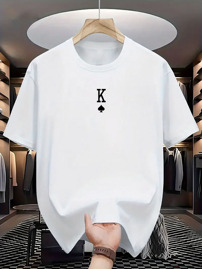 Men's Graphic T-Shirt Minimal Playing Card K Symbol Above Black Spade Motif