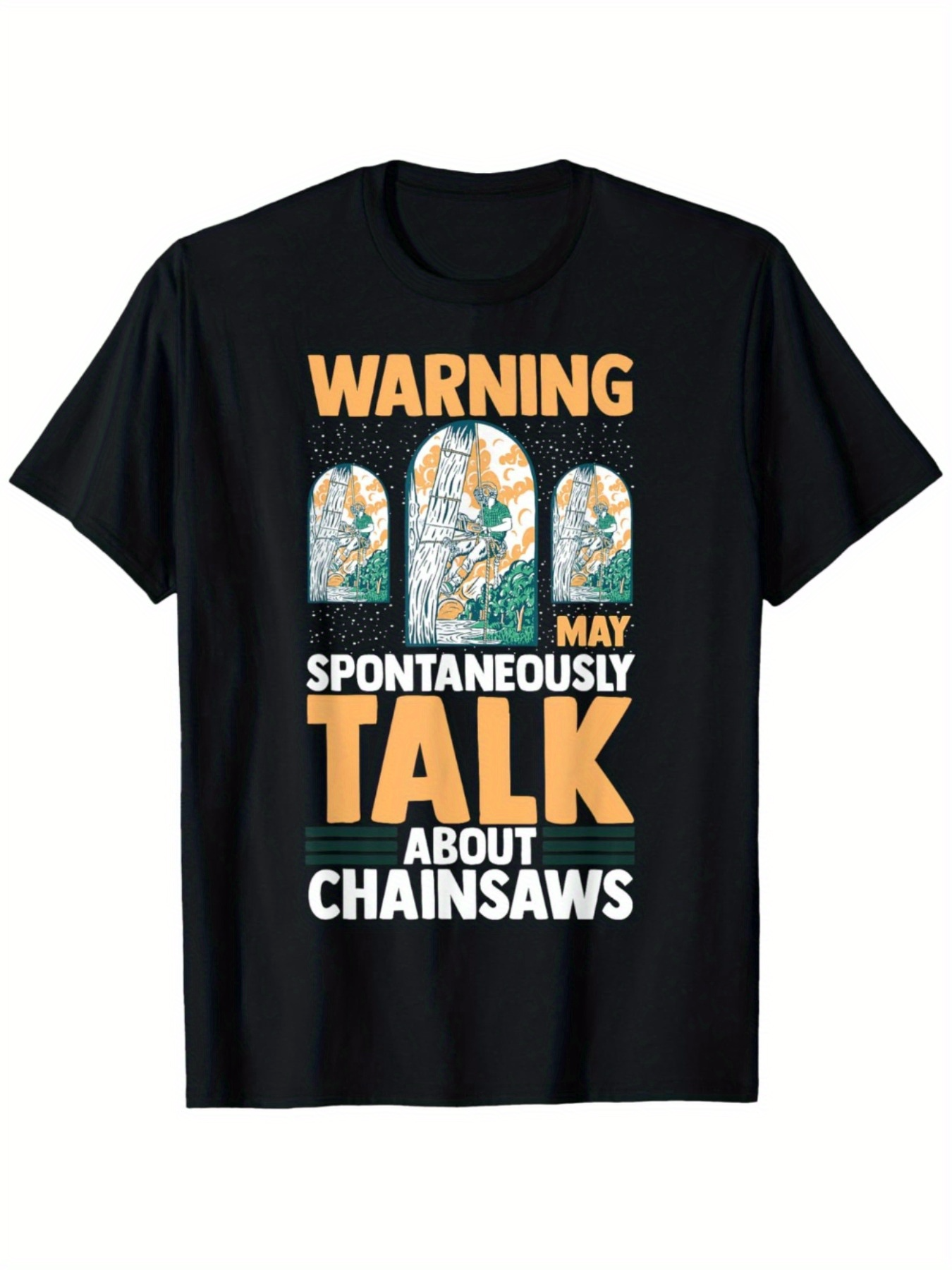 Men's Graphic T-Shirt Warning May Spontaneously Talk About Chainsaws With Cartoon Garden Gravestone