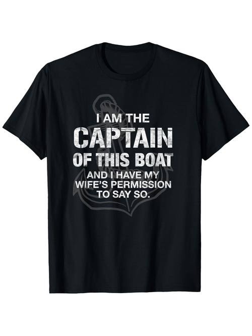 Men's Graphic T-Shirt I Am The Captain With Nautical Anchor On Black Shirt