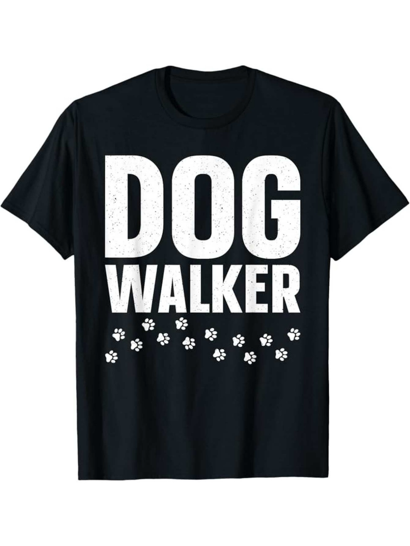 Men's Graphic T-Shirt Dog Walker Bold White Letters With Scattered Paw Prints Pattern T Shirt