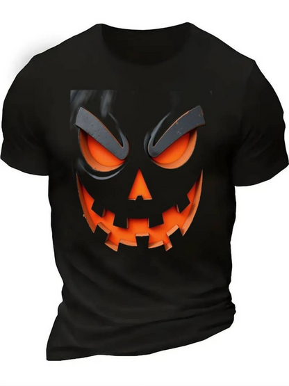Men's Graphic T-Shirt Glowing Fiery Eyes With Sharp Teeth Halloween Pumpkin Face