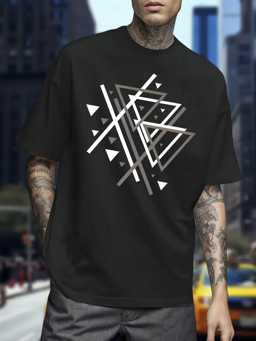 Men's Graphic T-Shirt Overlapping Lines With Angular Modern Geometry Featuring Abstract Triangles Pattern