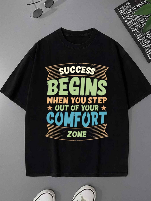 Men's Graphic T-Shirt Success Begins When You Step Out Of Your Comfort Zone Motivational Quote On Black Shirt
