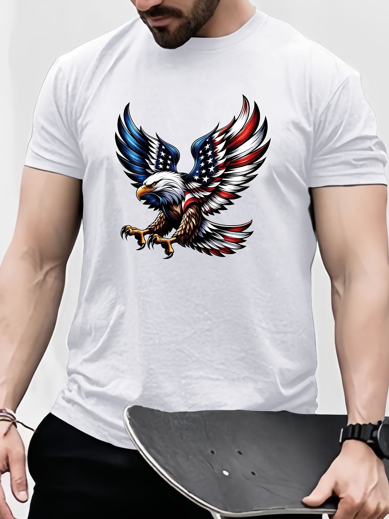 Men's Graphic T-Shirt Patriotic Soaring Eagle With American Flag Colored Wings