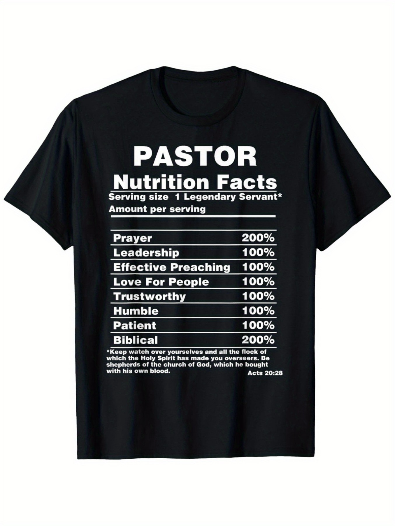 Men's Graphic T-Shirt Pastor Nutrition Facts List With Christian Inspirational Elements And Biblical Text