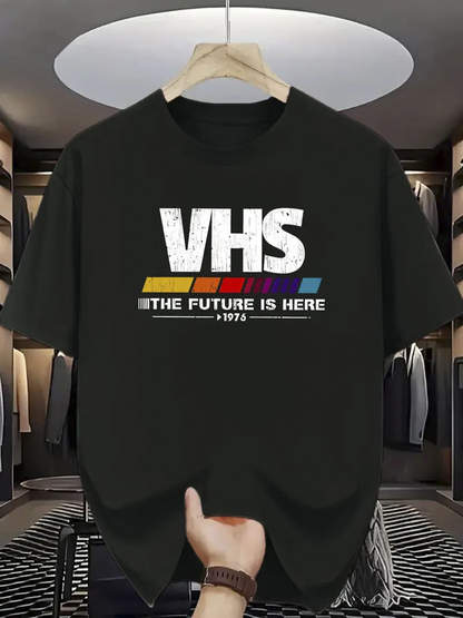 Men's Graphic T-Shirt The Future Is Here Bold Retro Stripe Graphic VHS