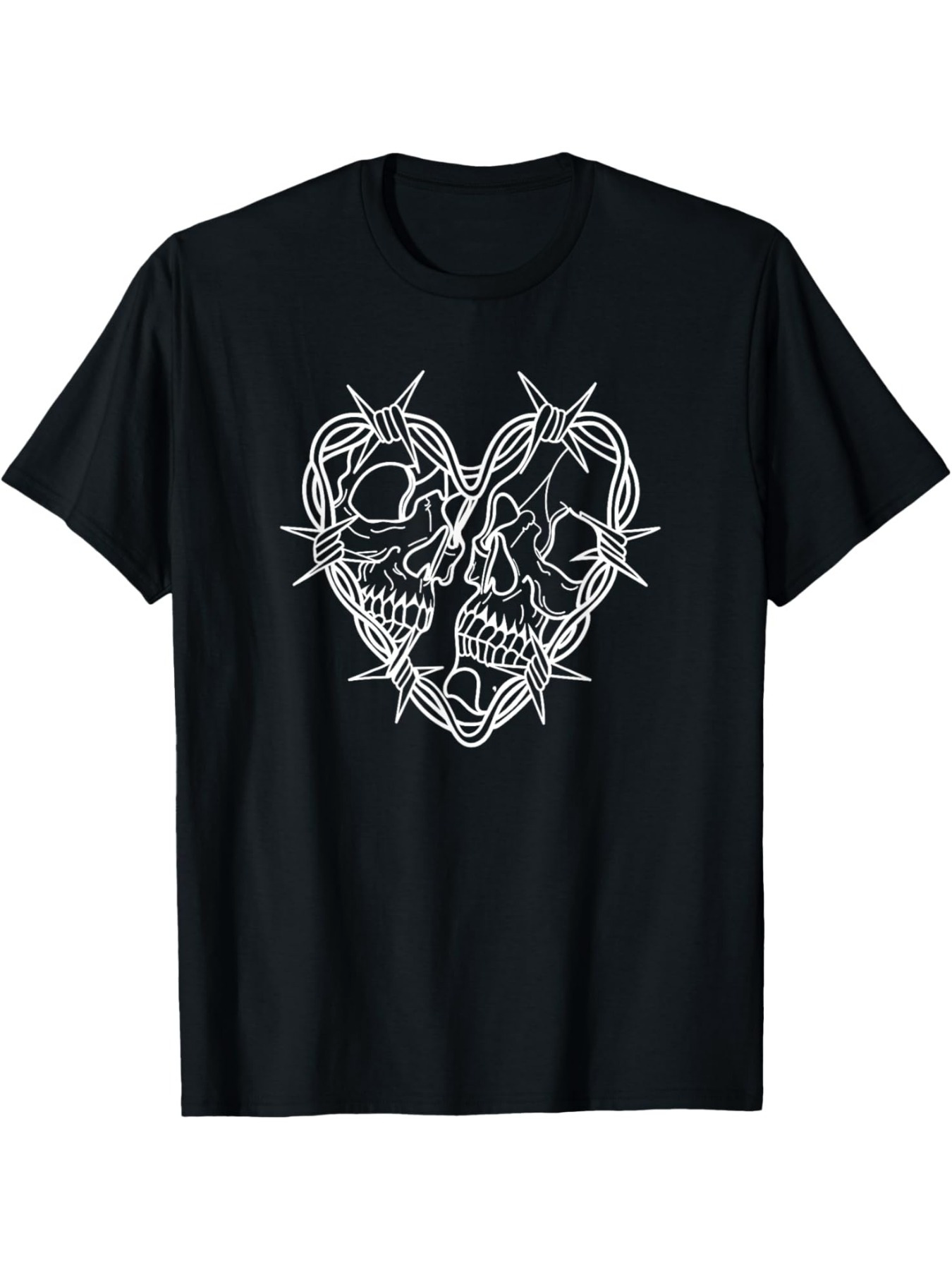 Men's Graphic T-Shirt Barbed Wire Heart Enclosing Intertwined Human Skull Motif
