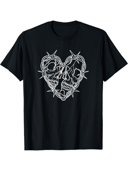 Men's Graphic T-Shirt Barbed Wire Heart Enclosing Intertwined Human Skull Motif