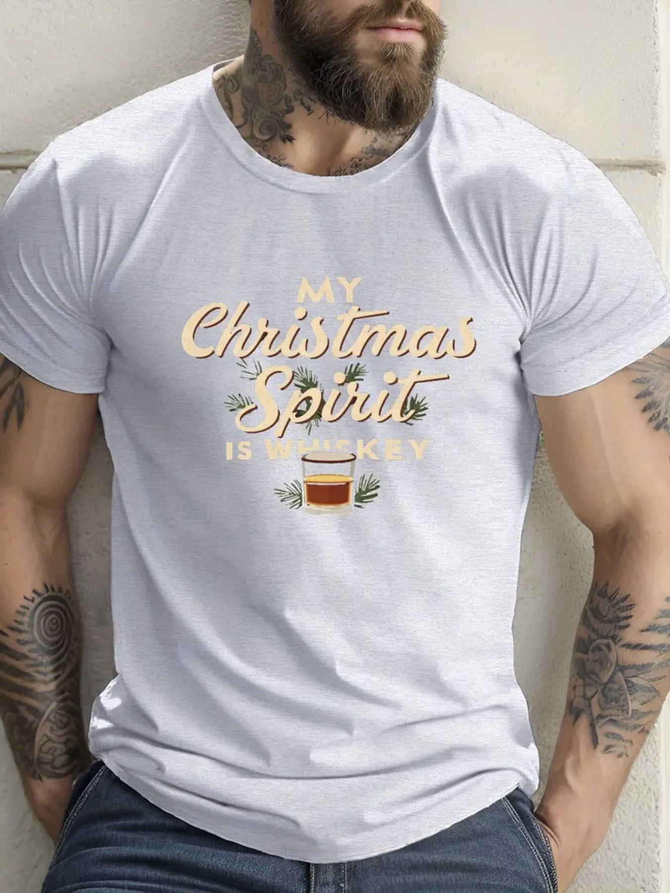 Men's Graphic T-Shirt My Christmas Spirit Glass Of Whiskey Festive Holiday Drink