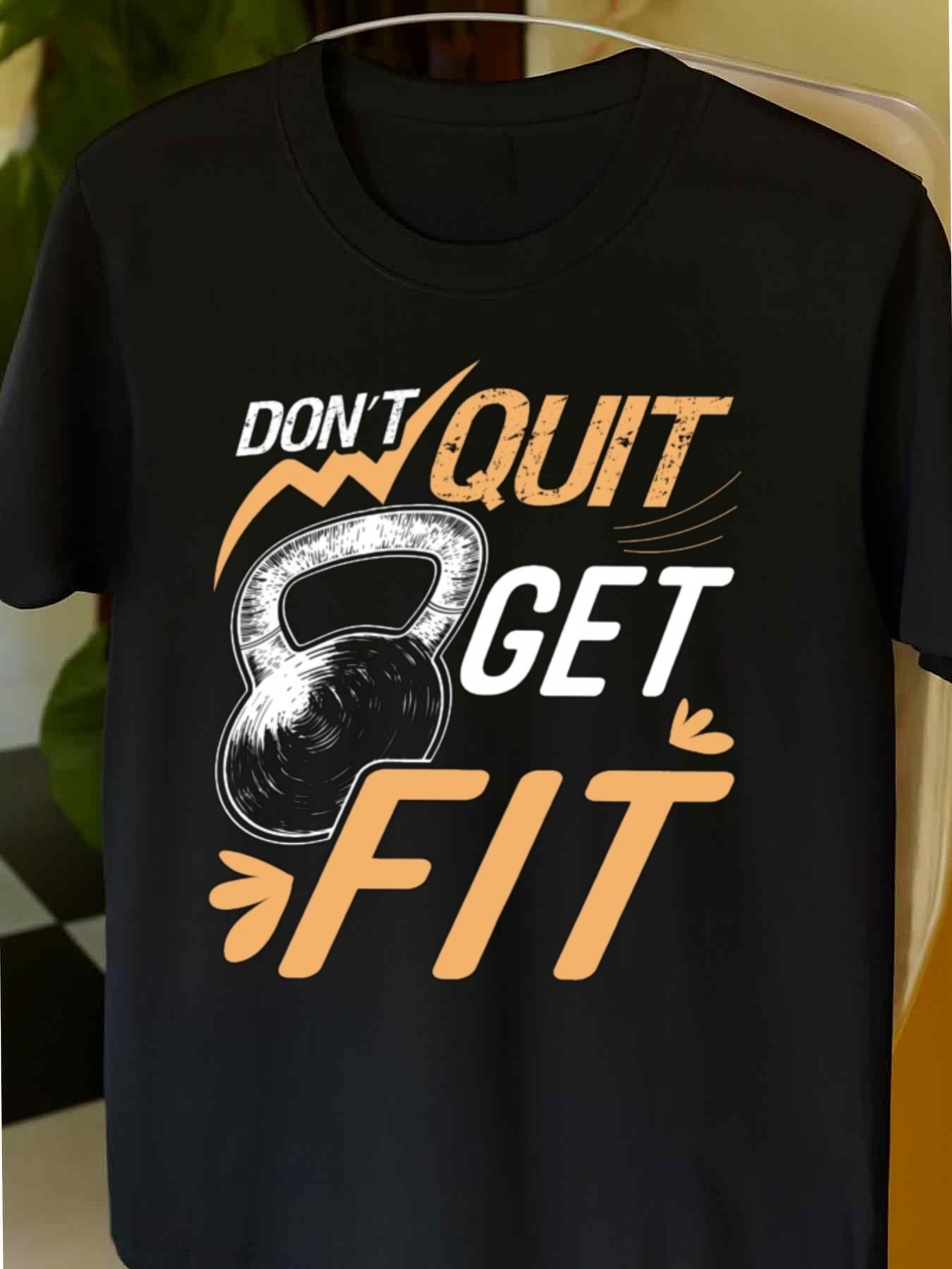 Men's Graphic T-Shirt Dont Quit Get Fit Motivational Phrase With Workout Kettlebell Art Graphic