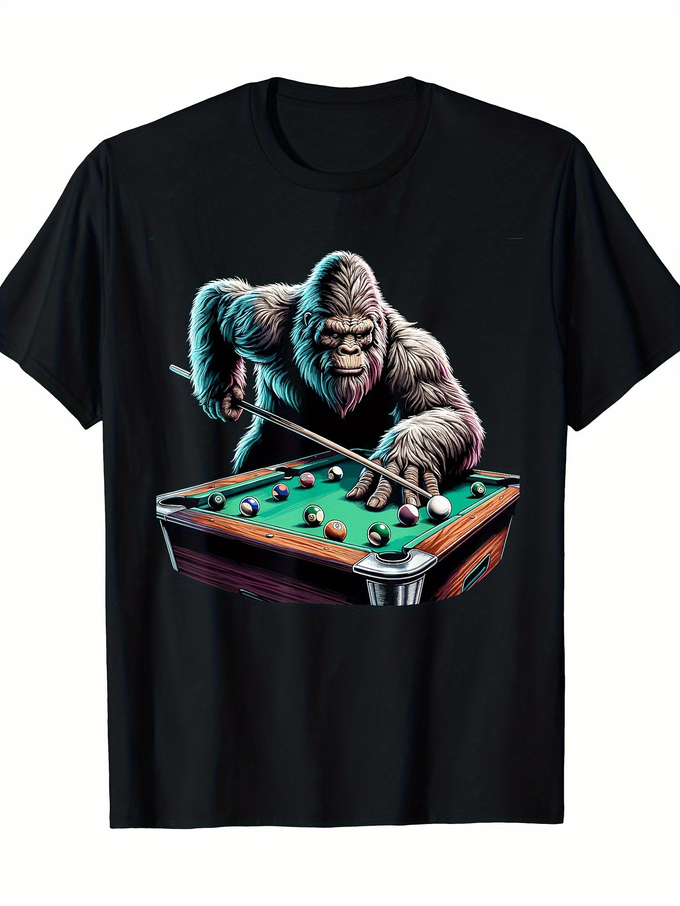 Men's Graphic T-Shirt Moody Jungle Night With Gorilla Playing Billiards Pool Table