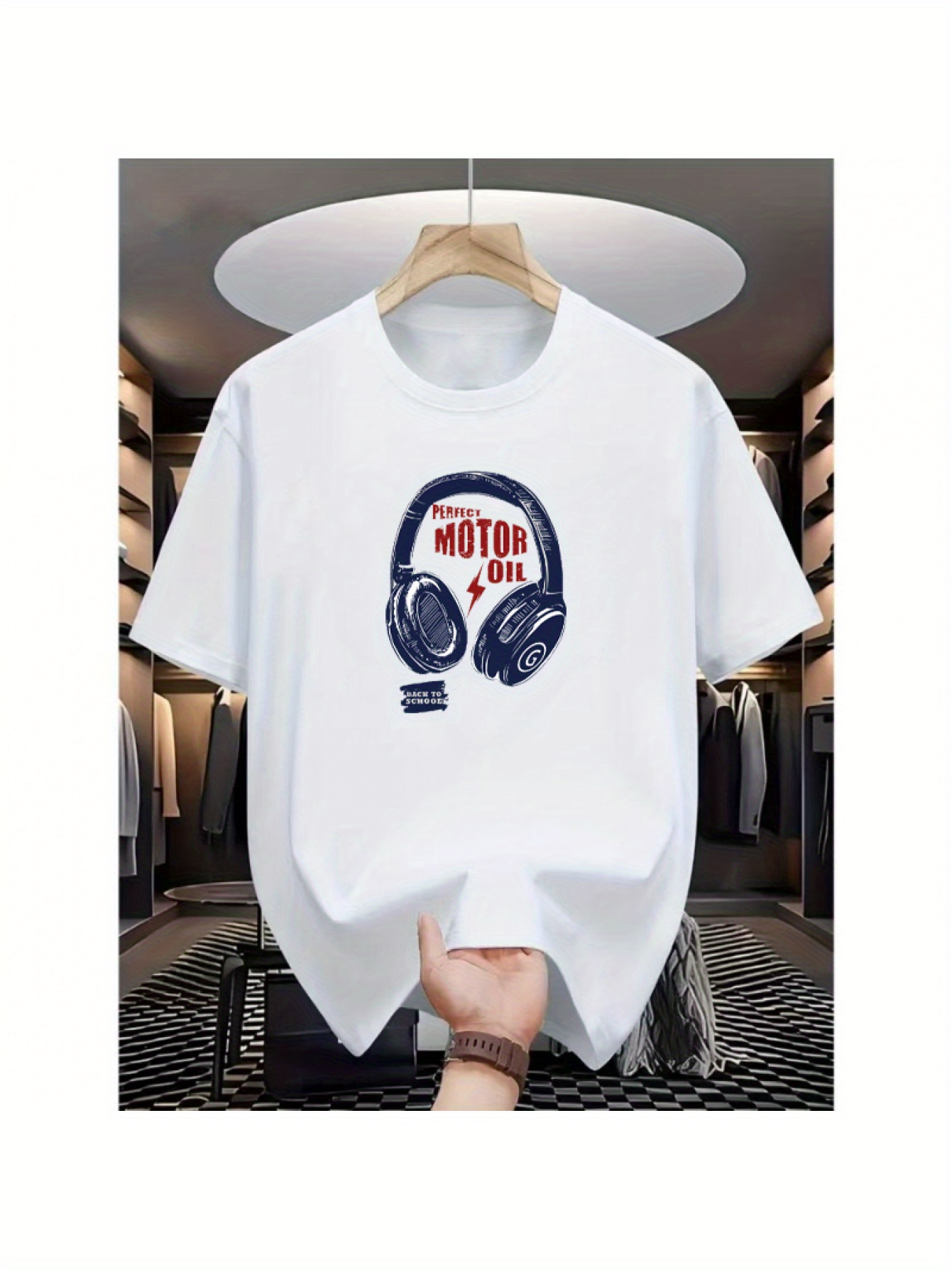 Men's Graphic T-Shirt Urban Sound With Headphones And Red Electric Shaped Print Design