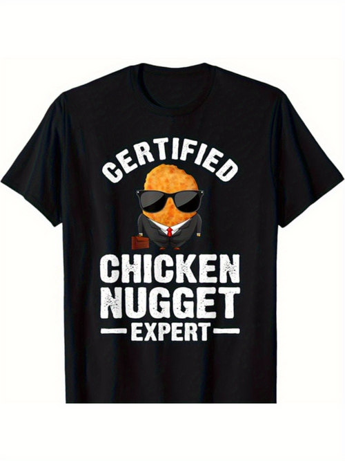 Men's Graphic T-Shirt Certified Chicken Nugget Expert With Cool Sunglasses Cartoon Nugget