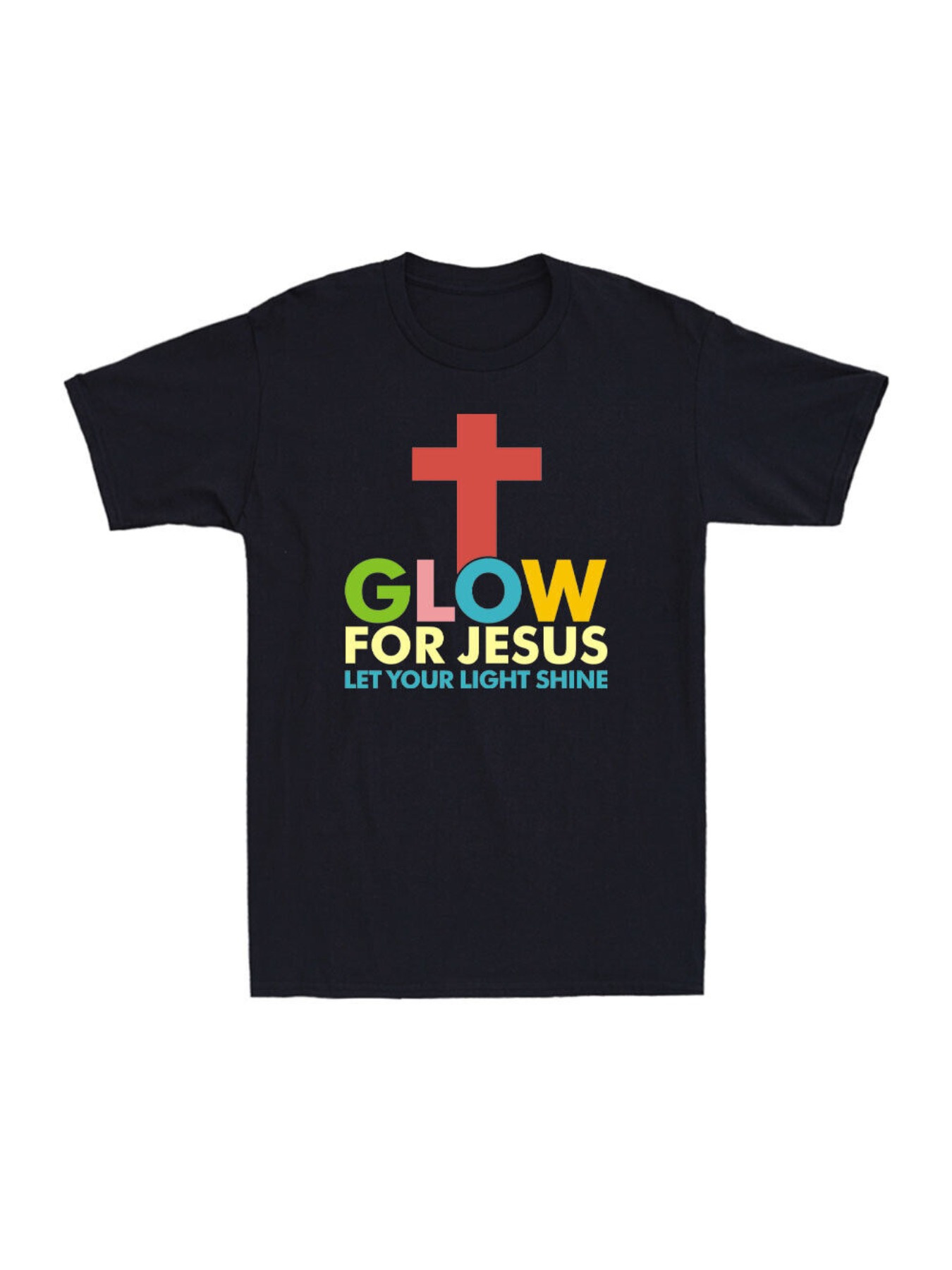 Men's Graphic T-Shirt Glow For Jesus Shining Red Cross Among Vibrant Lettering On Shirt