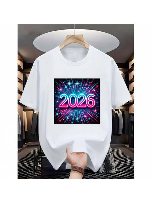 Men's Graphic T-Shirt Neon Light Rays Bursting With Sparkles Under Dark Night Year 2026