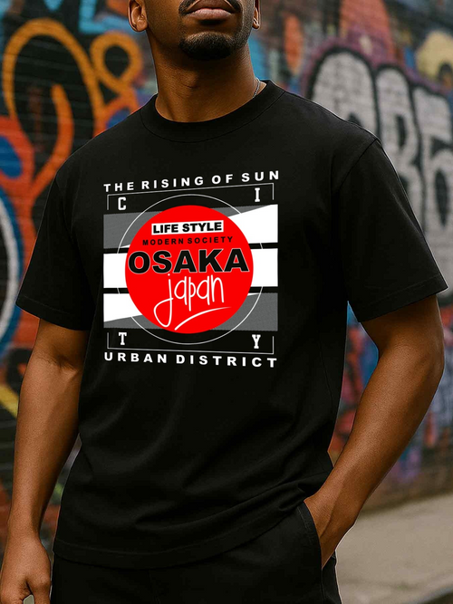 Men's Graphic T-Shirt Osaka Japan Urban District With Rising Sun Graphic Element