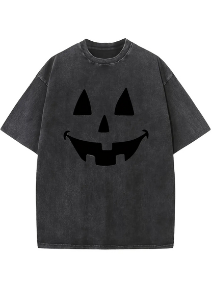 Men's Graphic T-Shirt Grinning Carved Pumpkin Face On Charcoal Textured Cotton T Shirt