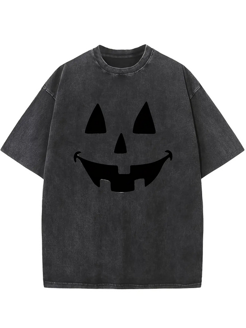 Men's Graphic T-Shirt Grinning Carved Pumpkin Face On Charcoal Textured Cotton T Shirt