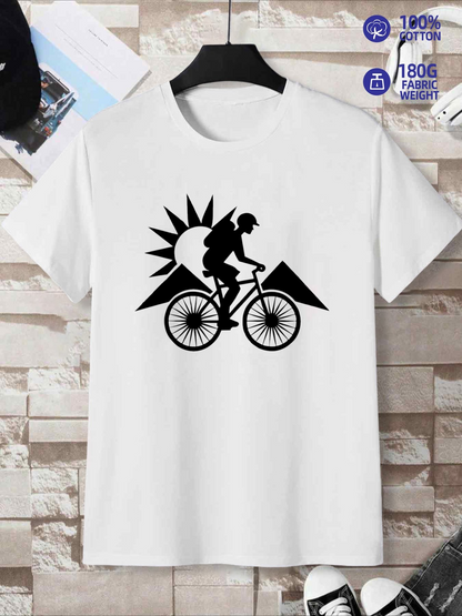 Men's Graphic T-Shirt Adventure Ride With Sunlight Behind The Mountain Cyclist